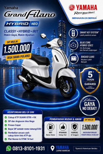 Promo Yamaha Grand Filano Hybrid Cilegon – DP Mulai Rp1,5 Juta, Angsuran Ringan