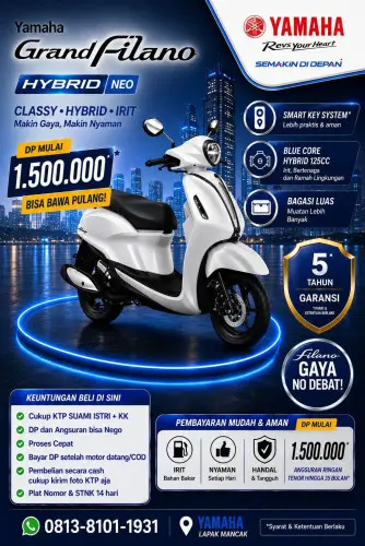 Promo Yamaha Grand Filano Hybrid Cilegon – DP Mulai Rp1,5 Juta, Angsuran Ringan